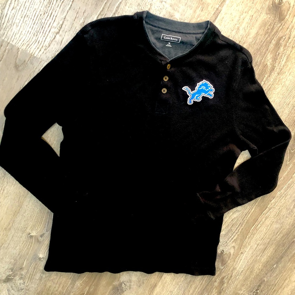Detroit Lions Black Long-Sleeve Henley Shirt, Detroit Lions logo unisex medium